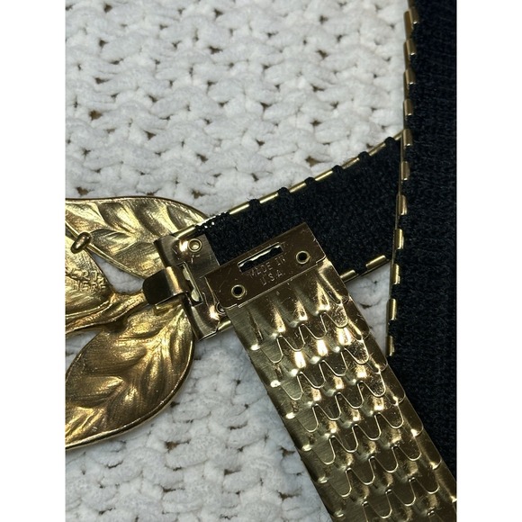 Vintage Accessory Accent Flex Elastic Belt Gold Tone Branch-Leaf Buckle Scales main image 15